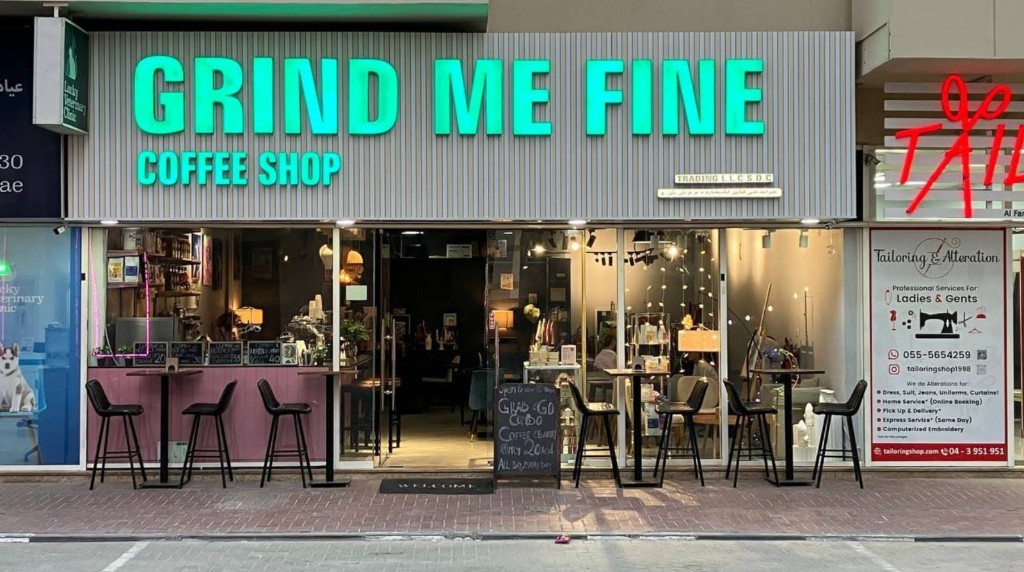 Outdoor seating area at Grind Me Fine